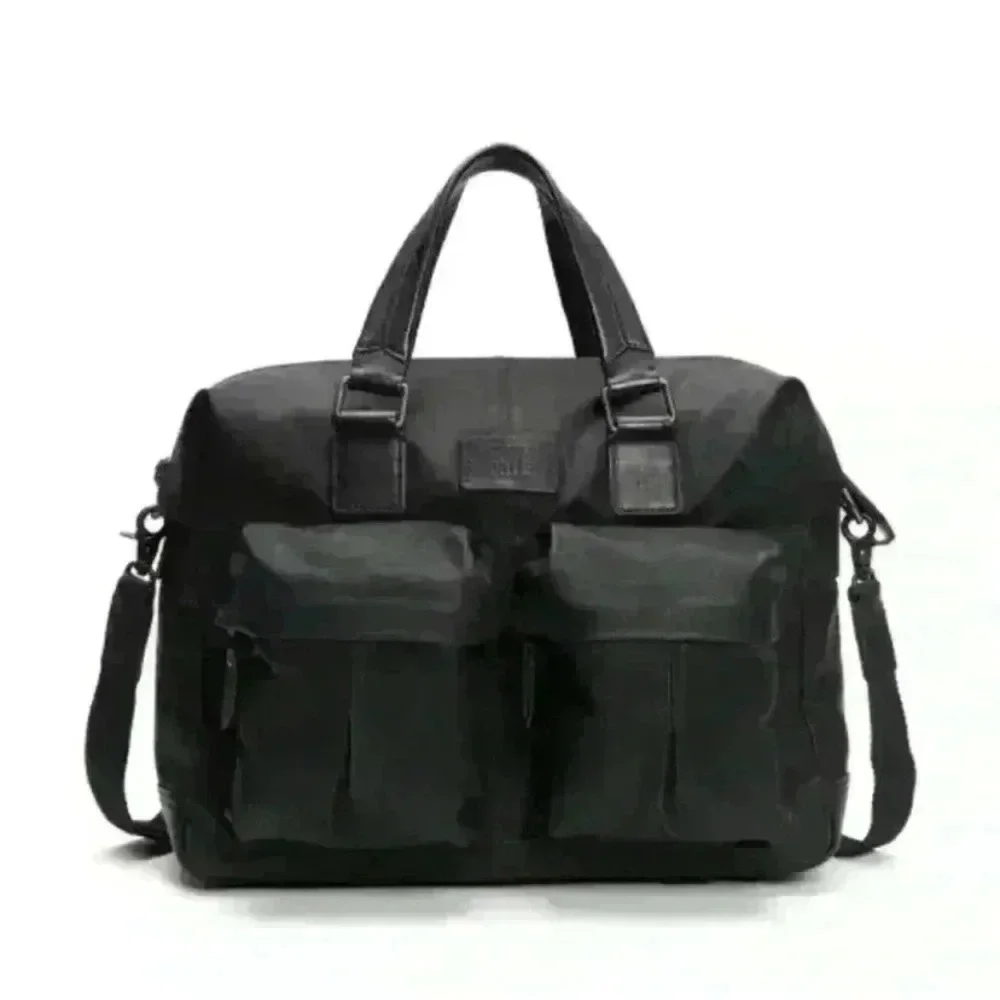 Frye Black Canvas And Leather Crossbody Travel Overnight Scout Bag